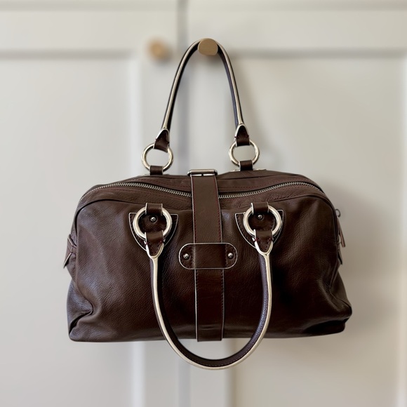 Marc Jacobs Cognac Leather Venetia Satchel Bag, Silver Hardware & Red Stitching - Picture 4 of 17